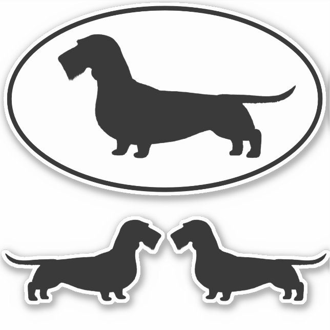 Wirehaired Dachshund Dog Silhouette Sticker Set (Front)