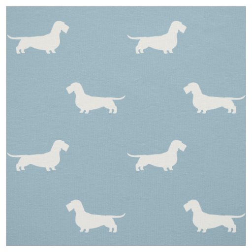 Wirehaired Dachshund Dog Silhouettes Pattern Blue Fabric