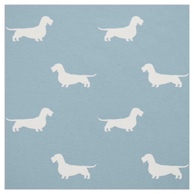 Wirehaired Dachshund Dog Silhouettes Pattern Blue Fabric (Swatch)