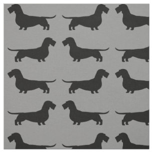 Wirehaired Dachshund Dog Silhouettes Pattern Fabric