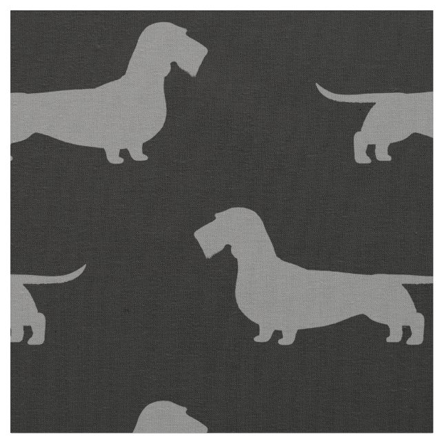 Wirehaired Dachshund Dog Silhouettes Pattern Fabric (Close Up)