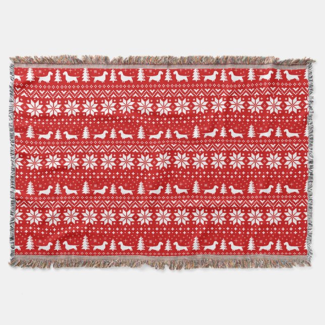 Wirehaired Dachshund Dogs Fun Christmas Pattern Throw Blanket (Front)