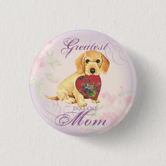 Wirehaired Dachshund Heart Mom Button (Front)