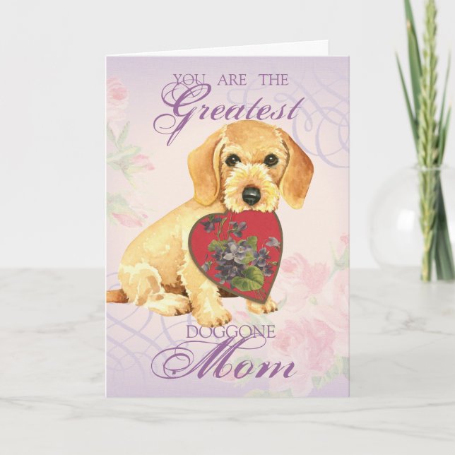 Wirehaired Dachshund Heart Mom Card (Front)