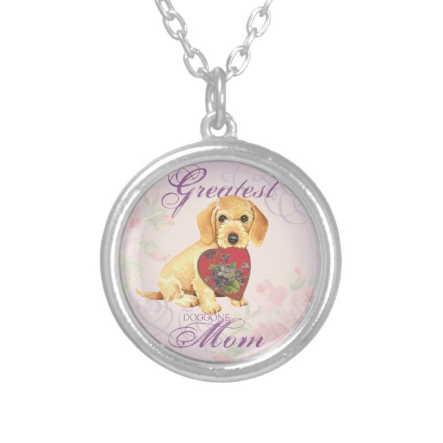 Wirehaired Dachshund Heart Mom Silver Plated Necklace (Front)