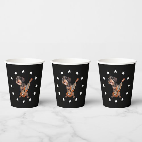 Wirehaired Dachshund Playing Guitar Paper Cups