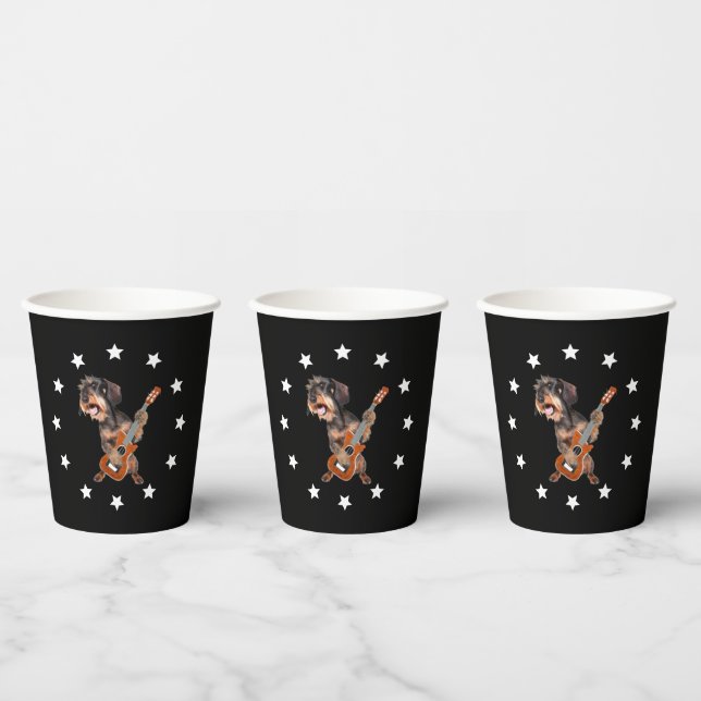 Wirehaired Dachshund Playing Guitar Paper Cups (Multi)
