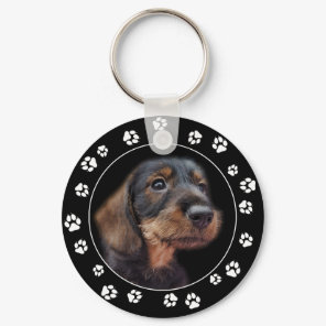Wirehaired Dachshund Puppy Paw Prints Keychain