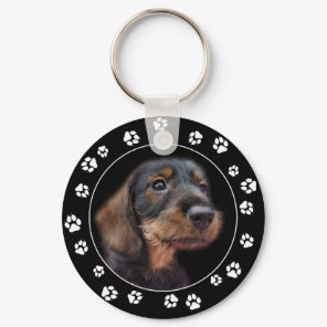 Wirehaired Dachshund Puppy Paw Prints Love Keychain
