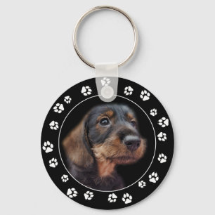 Wirehaired Dachshund Puppy Paw Prints Love Keychain