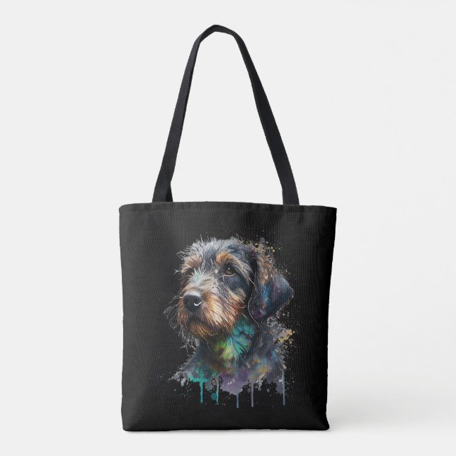 Wirehaired Dachshund Puppy Watercolor Design Tote Bag (Back)