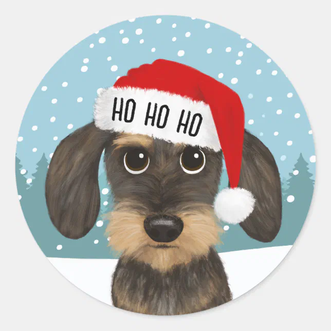 Wirehaired Dachshund Santa Cute Dog Custom Classic Round Sticker | Zazzle