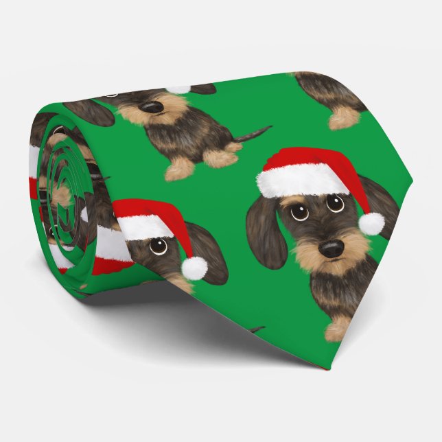 Wirehaired Dachshund Santa Teckel Christmas Dog Neck Tie (Rolled)