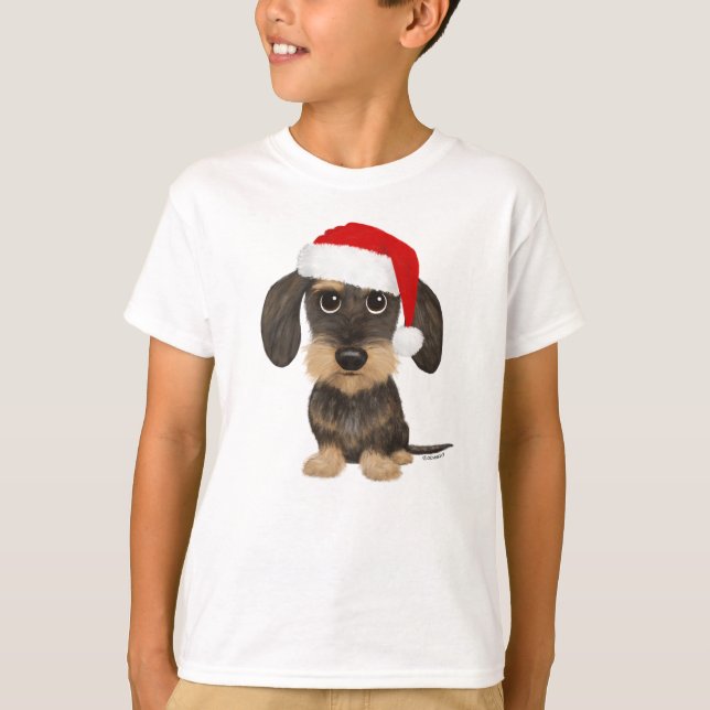 Wirehaired Dachshund Santa Teckel Christmas Dog T-Shirt (Front)
