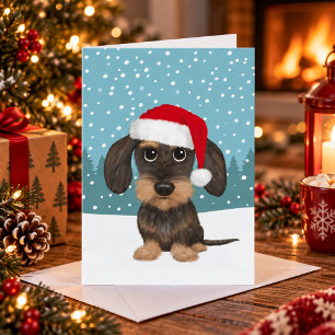 Wirehaired Dachshund Santa Teckel Dog Christmas Holiday Card