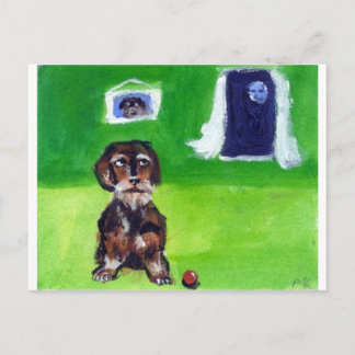 Wirehaired dachshund senses smiling moon postcard