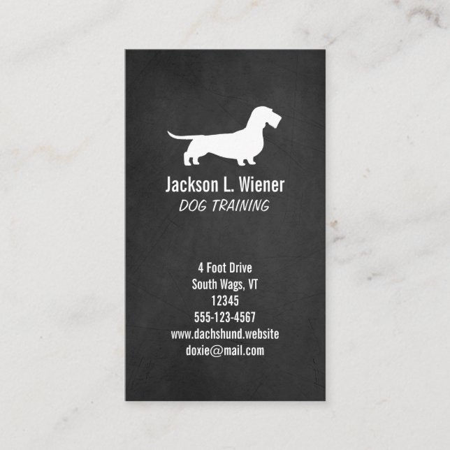 Wirehaired Dachshund Silhouette Chalkboard Style Business Card (Front)