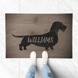 Wirehaired Dachshund Silhouette Rustic Custom Doormat