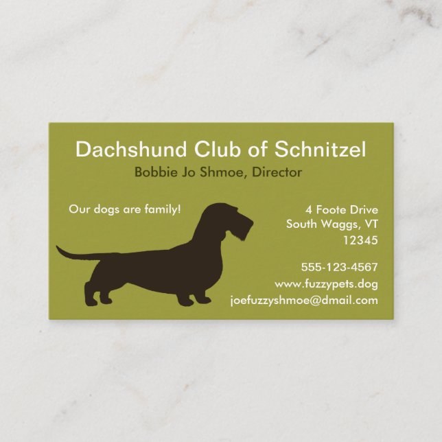 Wirehaired Dachshund Silhouette | Wiener Dog Business Card (Front)