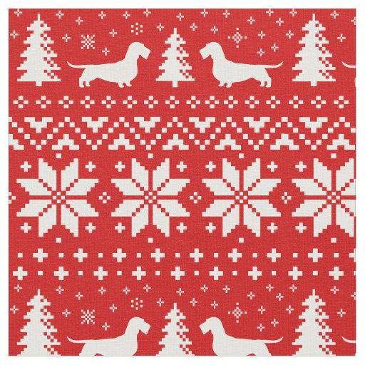 Wirehaired Dachshund Silhouettes Christmas Pattern Fabric