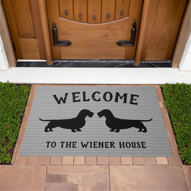 Wirehaired Dachshund Silhouettes Wiener Dogs Doormat (Outdoor)