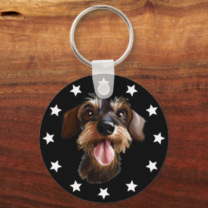 Wirehaired Dachshund Stars Keychain