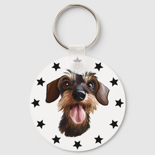 Wirehaired Dachshund Stars Keychain (Front)