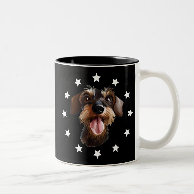 Wirehaired Dachshund Stars Watch Two-Tone Coffee M Two-Tone Coffee Mug (Right)