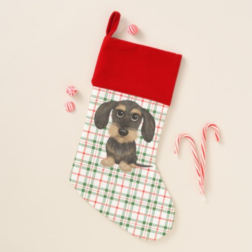 Wirehaired Dachshund Teckel Cute Dog Plaid  Christmas Stocking