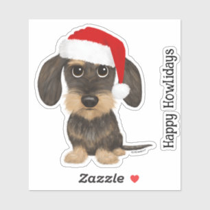 Wirehaired Dachshund Teckel Santa Dog Christmas Sticker