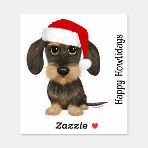 Wirehaired Dachshund Teckel Santa Dog Christmas Sticker