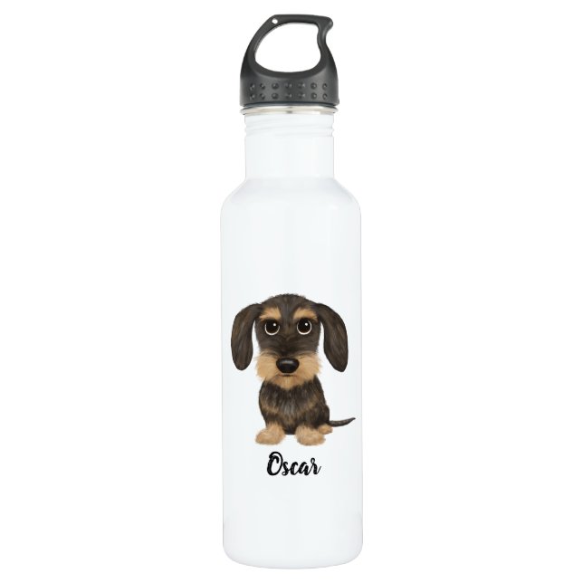 Wirehaired Dachshund | Teckel with Custom Text Stainless Steel Water Bottle (Front)