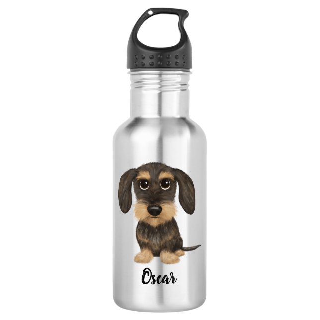 Wirehaired Dachshund | Teckel with Custom Text Stainless Steel Water Bottle (Front)