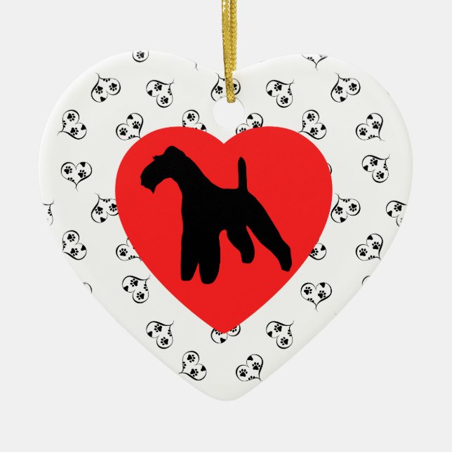 Wirehaired Fox Terrier Silhouette with Hearts Ceramic Ornament (Front)