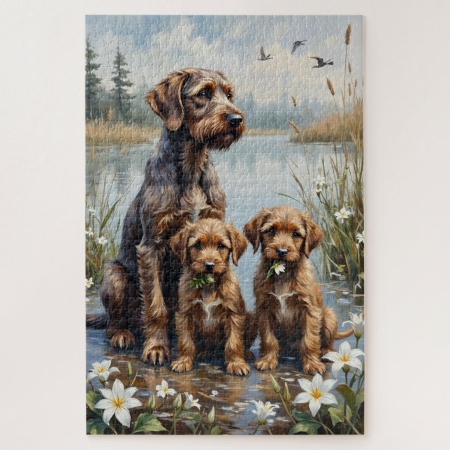 Wirehaired Griffon Marsh Lily Art Jigsaw Puzzle (Vertical)