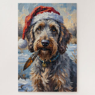 Wirehaired Griffon Rustic Winter Hunt Hat Jigsaw Puzzle