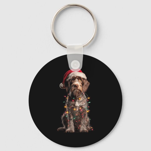 Wirehaired Inting Griffon Christmas Graphics Dog L Keychain (Front)