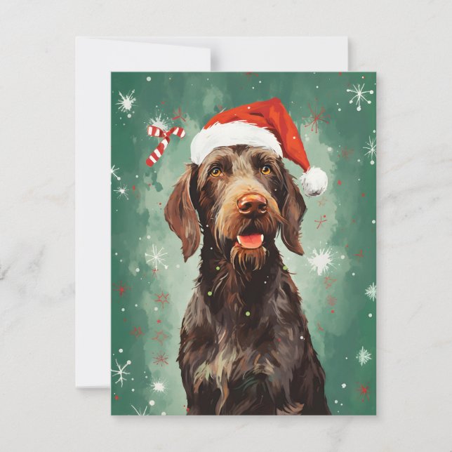 Wirehaired Pointer Christmas brush painting artwor Holiday Card (Front)