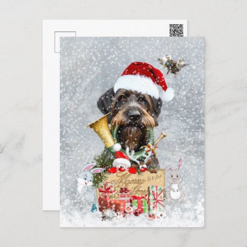 Wirehaired Pointer Dog Christmas  Holiday Postcard