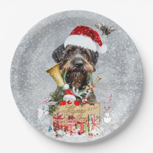 Wirehaired Pointer Dog Christmas     Paper Plates