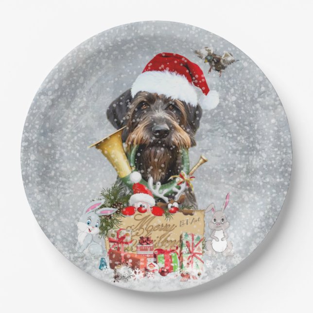 Wirehaired Pointer, Dog Christmas     Paper Plates (Front)