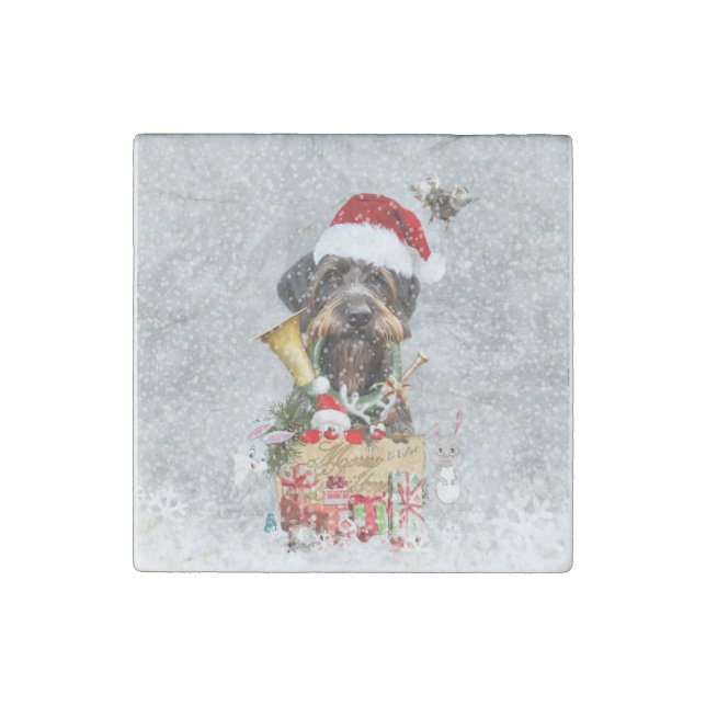 Wirehaired Pointer, Dog Christmas      Stone Magnet (Front)