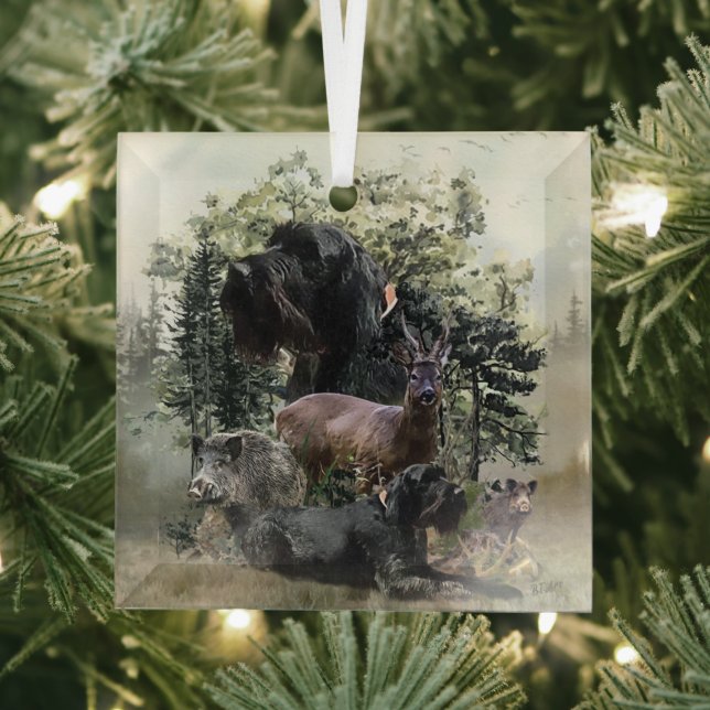 Wirehaired Pointer ,  Outdoors Hunting Glass Ornament (Insitu)