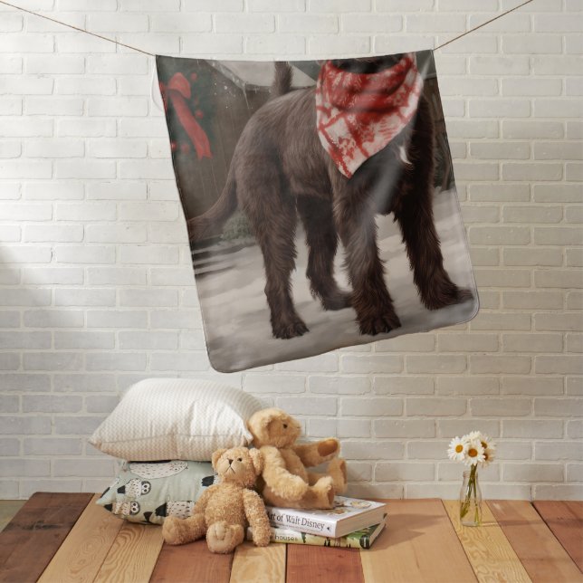 Wirehaired Pointing Dog in Snow Christmas Baby Blanket (In Situ)
