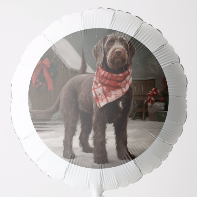 Wirehaired Pointing Dog in Snow Christmas Balloon (Front)