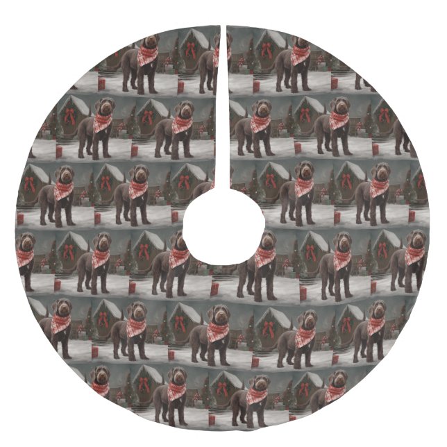 Wirehaired Pointing Dog in Snow Christmas Brushed Polyester Tree Skirt (Front)