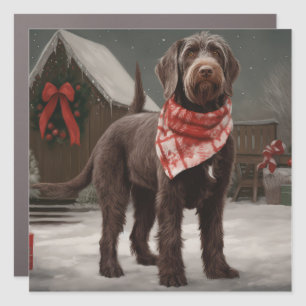 Wirehaired Pointing Dog in Snow Christmas Car Magnet
