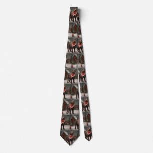 Wirehaired Pointing Dog in Snow Christmas Neck Tie
