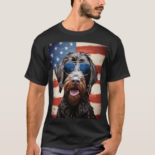 Wirehaired Pointing Griffon 4th July american flag T_Shirt