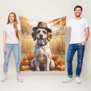 Wirehaired Pointing Griffon Autumn Leaves Fleece Blanket